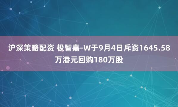 沪深策略配资 极智嘉-W于9月4日斥资1645.58万港元回购180万股